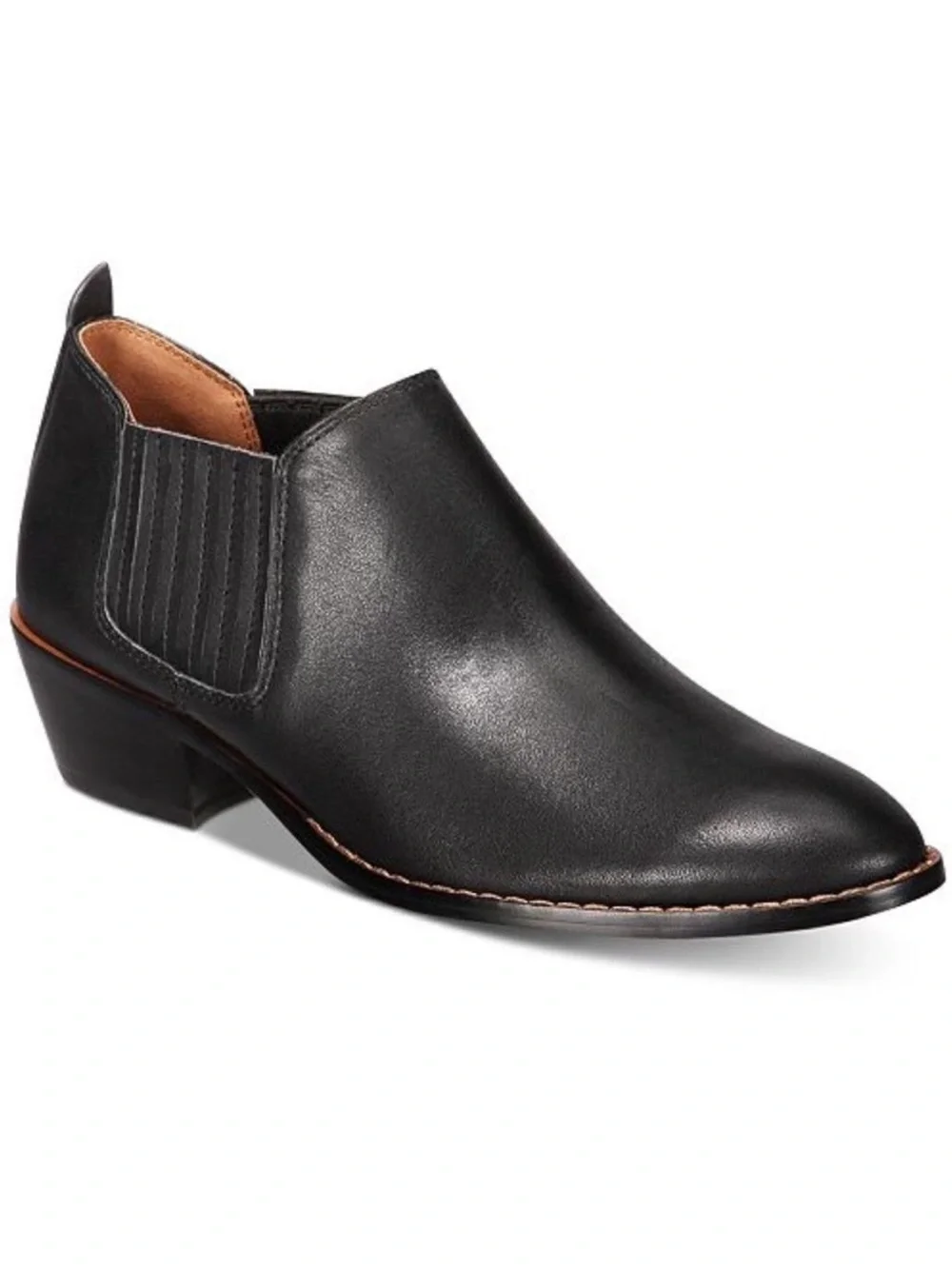 Black Leather Low Heel Ankle Shoe - Women